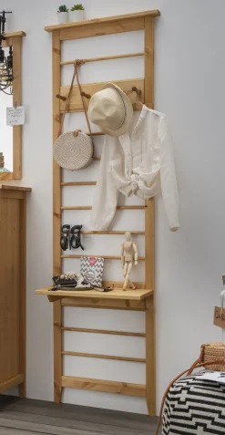 Wandgarderobe mit Haken und Ablage 'Jana' Kiefer laugenfarbig