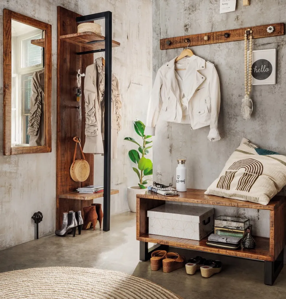 Wandgarderobe 50x200cm 'Metro' Altholz & Eisen