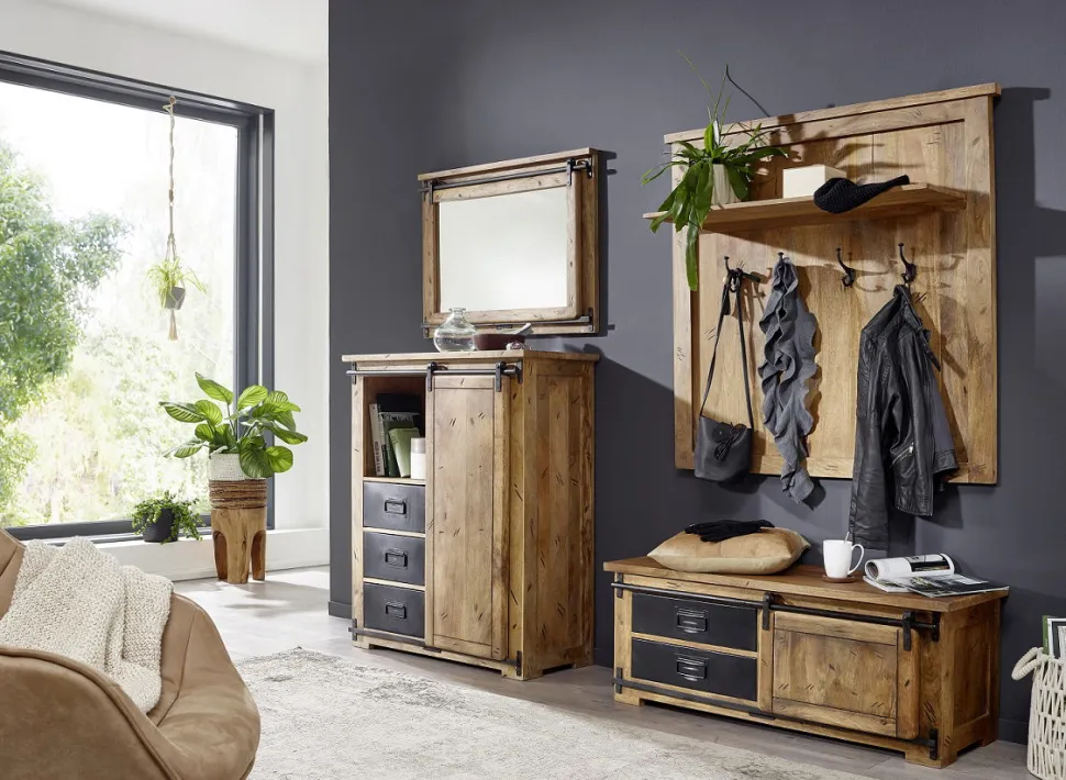Wandgarderobe 115x115cm 'Railroad' Mango massiv