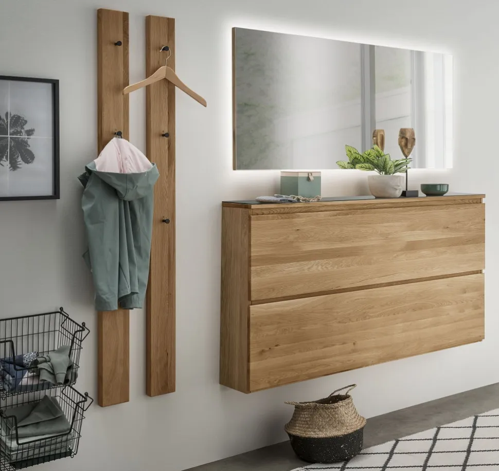 Wandgarderobe 12x163cm "Torino" Wildeiche massiv