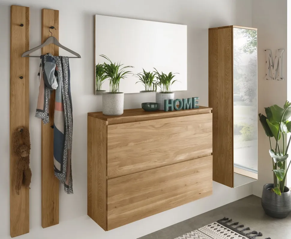 Wandgarderobe 12x163cm "Torino" Wildeiche massiv