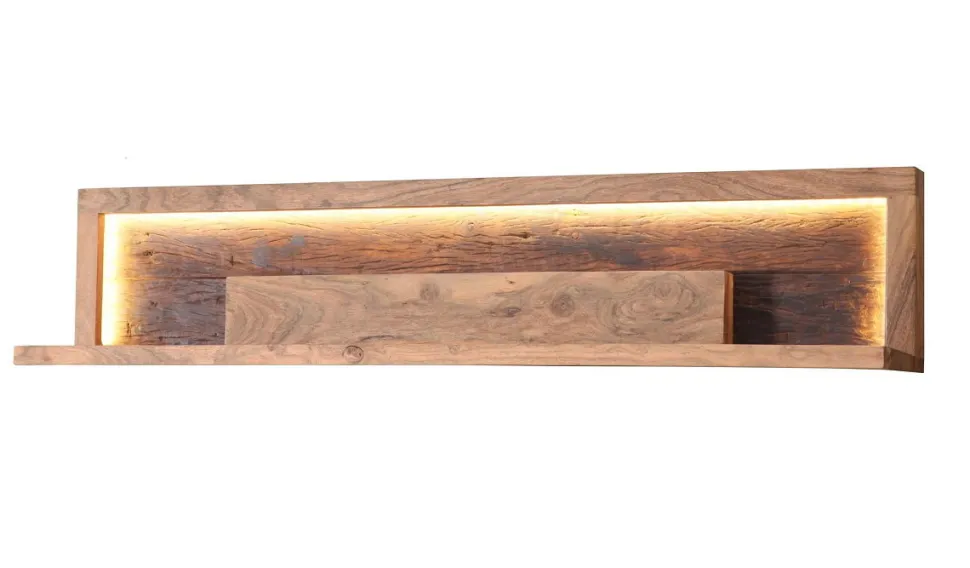 Wandregal inkl.Beleuchtung 118cm 'Hunter' Akazie massiv