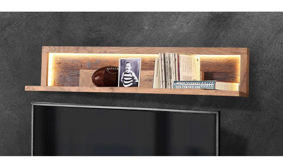 Wandregal inkl.Beleuchtung 118cm 'Hunter' Akazie massiv