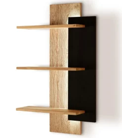 Wandregal inkl. Beleuchtung 60x110cm 'Santis' Wildeiche & Glas schwarz