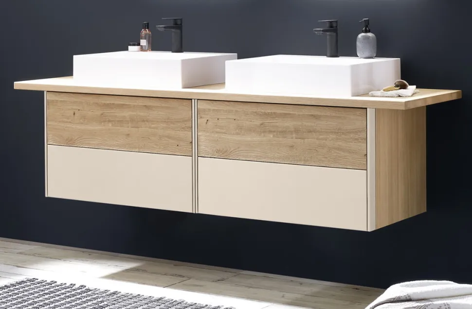 Waschbeckenunterschrank 170cm 'Avallon' Wildeiche geölt & creme