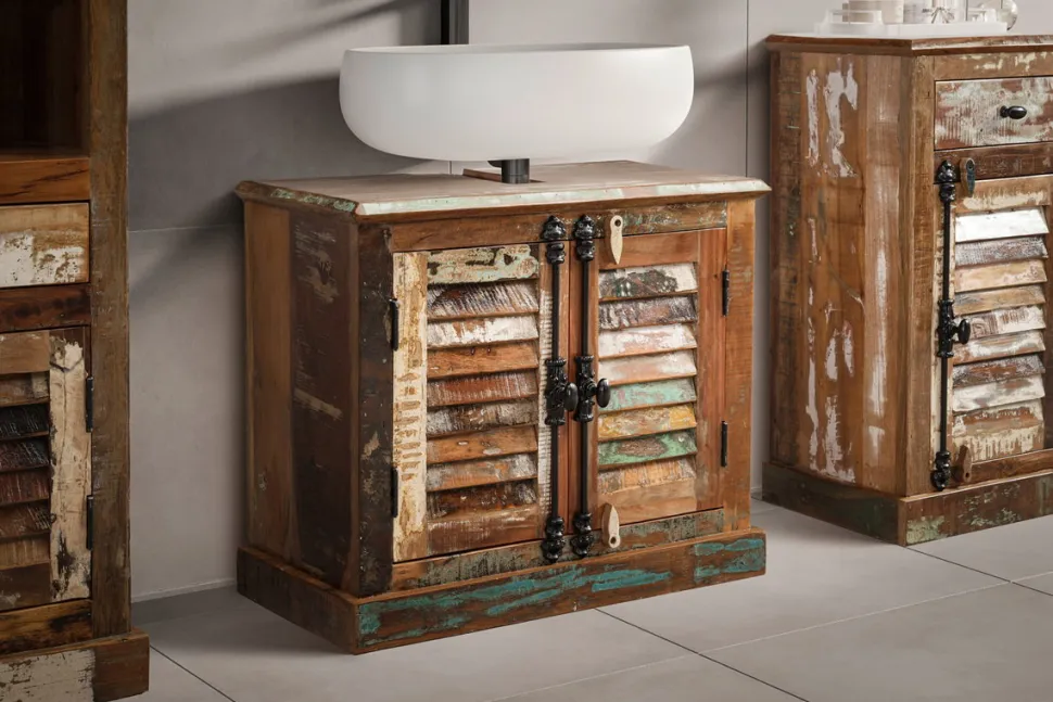 Waschbeckenunterschrank 70x60cm 'Hawkins' recyceltes Altholz mehrfarbig lackiert