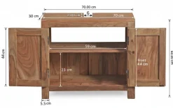 Waschbeckenunterschrank 70x60cm 'Oxford' Sheesham massiv 2 Türen
