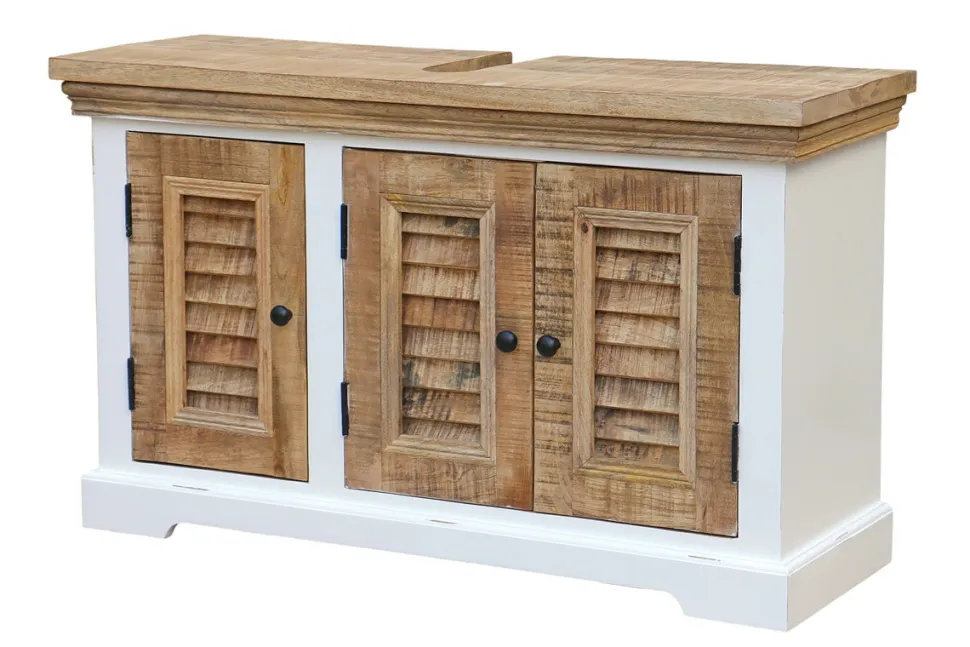 Waschbeckenunterschrank 100x60cm 'Nizza' Mango weiß natur 3 Türen