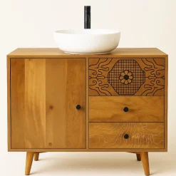 Waschbeckenunterschrank 68x60cm 'Lyn' Mangoholz mit schwarzen Ornamenten