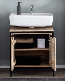 Waschbeckenunterschrank 60x63cm 'Brooklyn' Mango & Metall schwarz