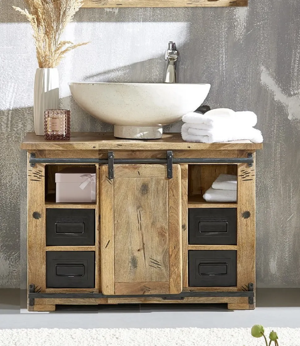 Waschbeckenunterschrank 90x64cm 'Railroad' Mango & Eisen