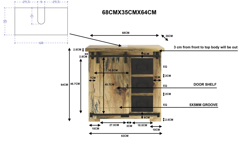 Waschbeckenunterschrank 68x64cm 'Railroad' Mango & Eisen