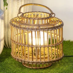 Windlicht/Laterne rund "Lago" Rattan grau/natur
