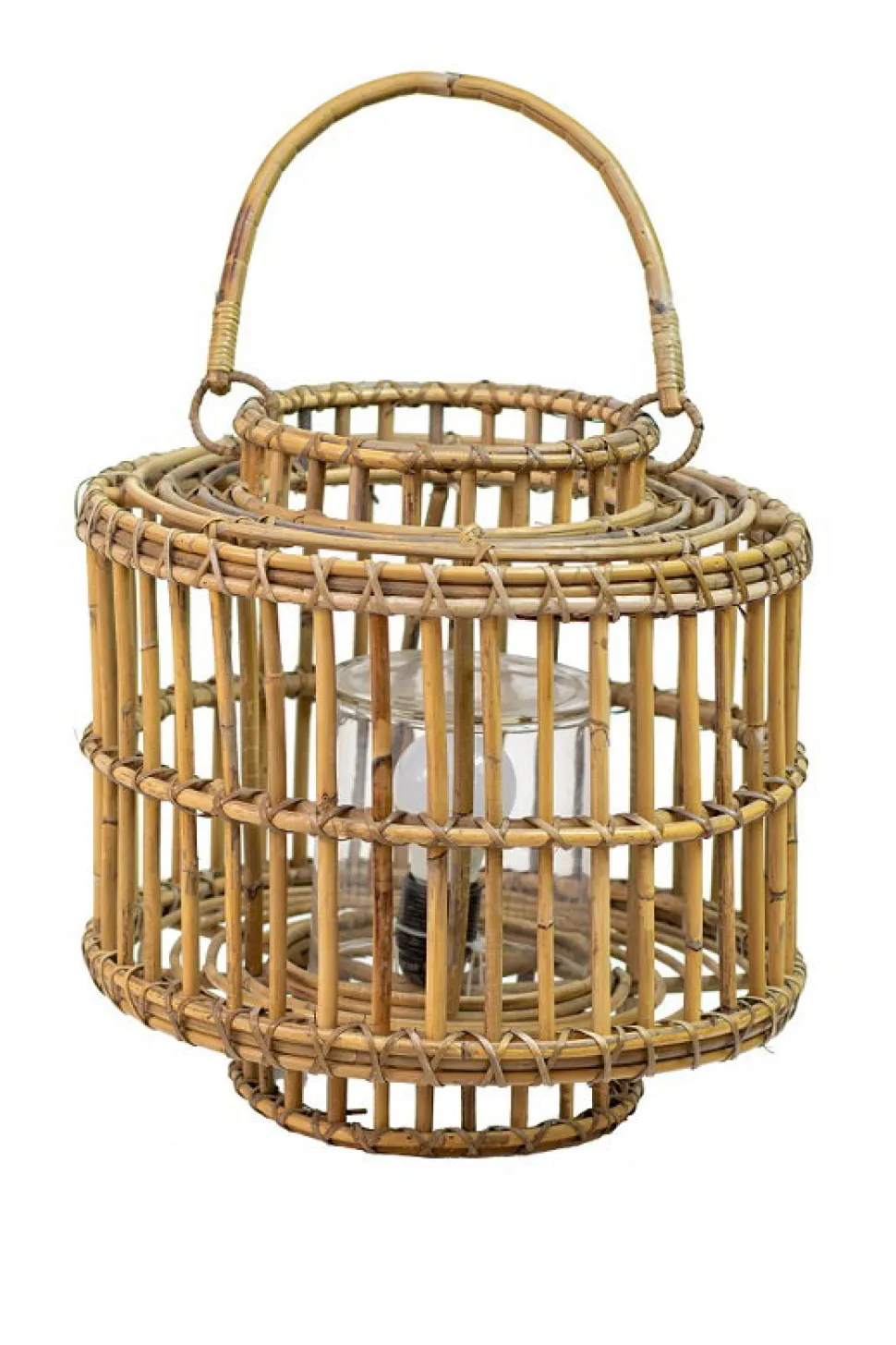 Windlicht/Laterne rund "Lago" Rattan grau/natur