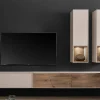 Wohnwand I 285cm 'Locarno II' Nussbaum massiv & MDF creme inkl.Beleuchtung