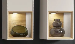 Wohnwand I 285cm 'Locarno' Wildeiche massiv & MDF creme inkl.Beleuchtung