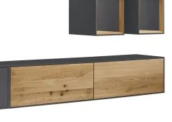 Wohnwand I 285cm 'Locarno' Wildeiche massiv & MDF anthrazit inkl.Beleuchtung