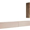 Wohnwand III 280cm 'Locarno II' Nussbaum massiv & MDF creme inkl.Beleuchtung