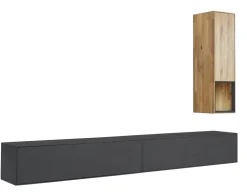 Wohnwand III 280cm 'Locarno' Wildeiche massiv & MDF anthrazit inkl.Beleuchtung