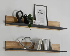 Wohnwand IV 320cm 'Locarno' Wildeiche massiv & MDF anthrazit