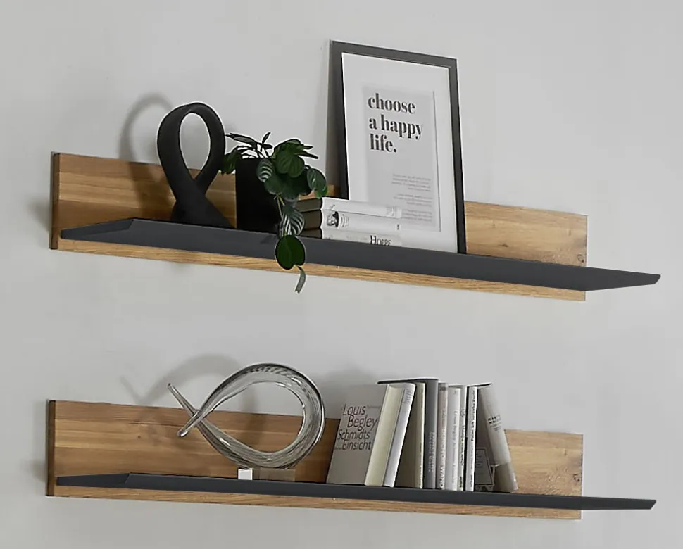 Wohnwand IV 320cm 'Locarno' Wildeiche massiv & MDF anthrazit